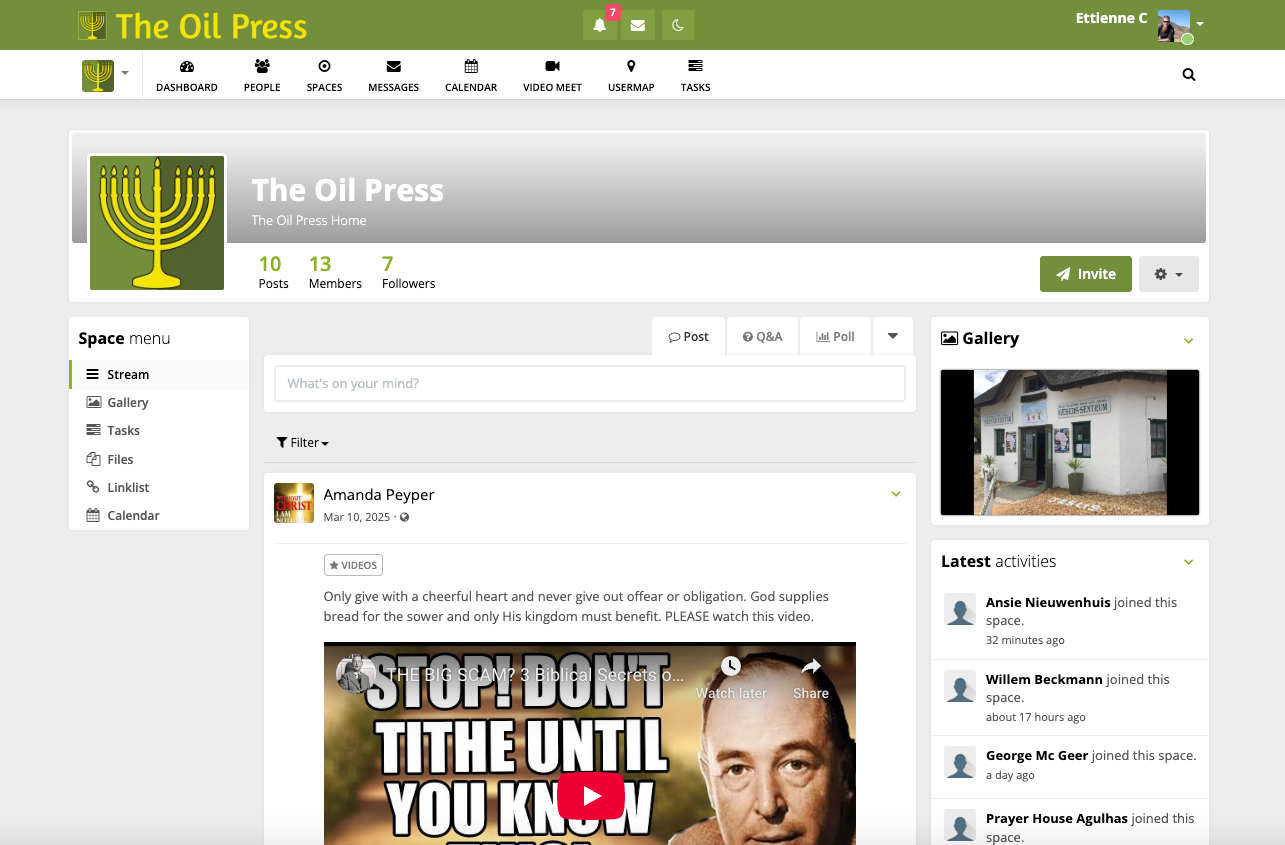 Screenshot of The Oil Press group spaces